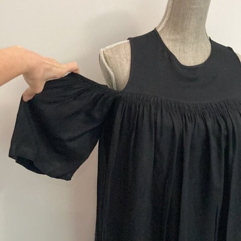OAK + Fort Black Oversized Flowy Mini Dress Boho Festival Chic Minimalist - Picture 2 of 11